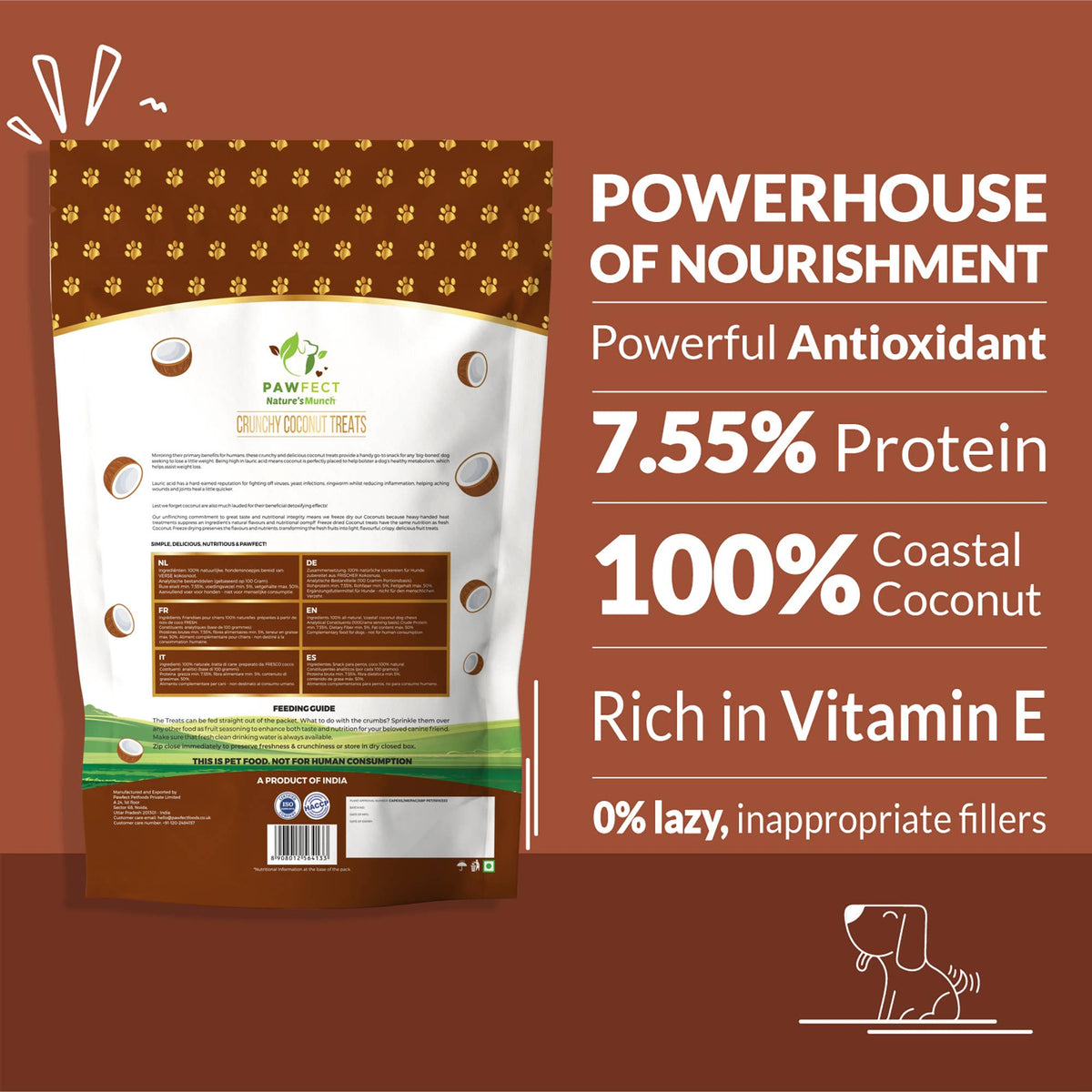 Pawfect Nature's Munch Freeze-Dried Coconut Treats for Dogs | Vegan | Skin & Coat Shine | 100% Natural | Grain & Gluten Free | Low Calorie Training Treats (60g/1.94oz)