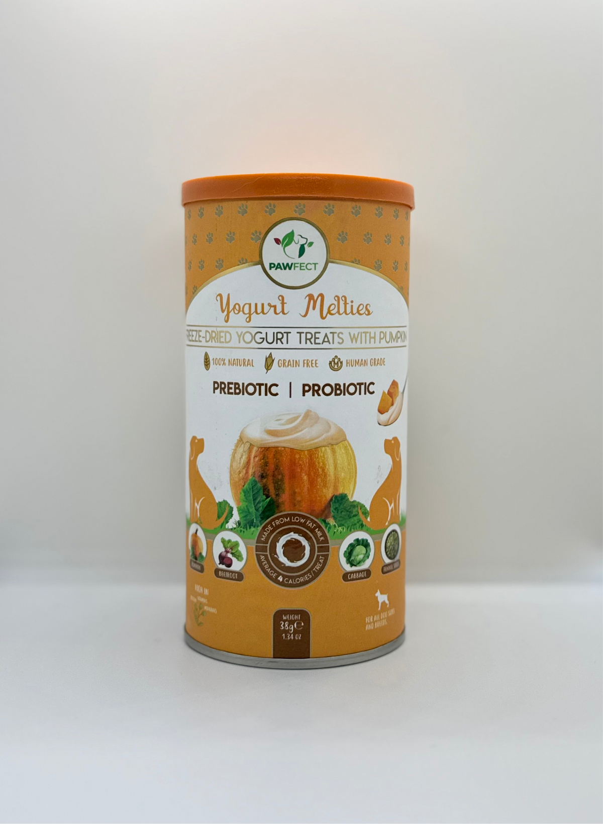 Pawfect Yogurt Melties Pre and Probiotic Dog Treats with Pumpkin, Beetroot, Cabbage & Fennel seeds | Healthy Gut | Low Calories | Grain & Gluten Free | Reward or Training Treats (38g/1.34oz)