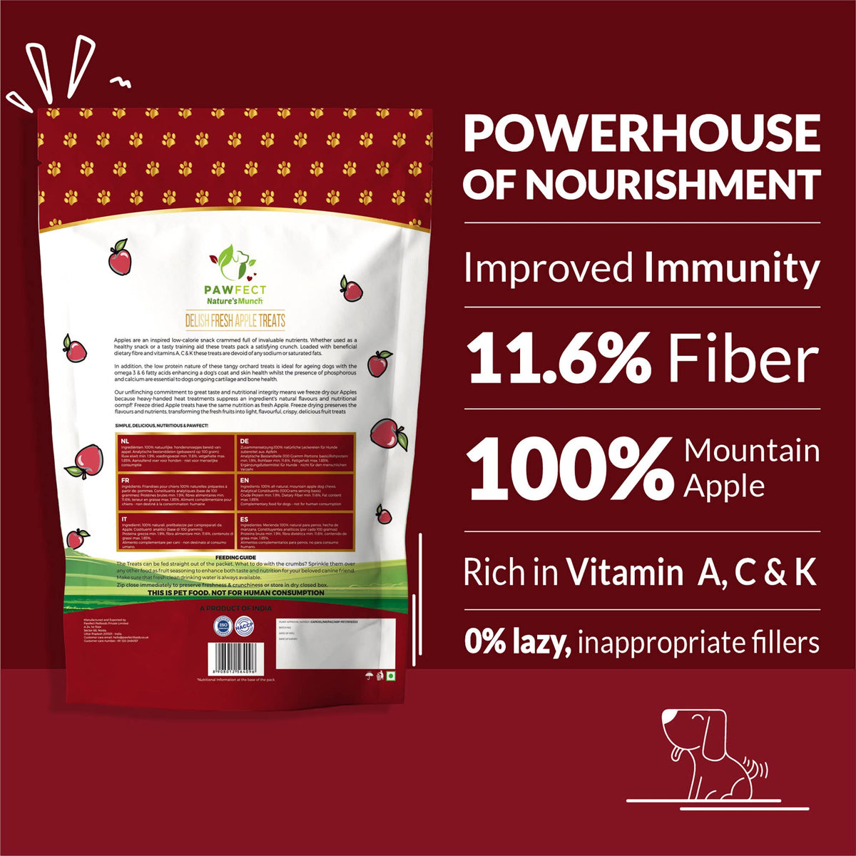 Pawfect Nature's Munch Freeze-Dried Apple Treats for Dogs | Vegan | Immunity & Eyesight Booster | 100% Natural | Grain & Gluten Free | Low Calorie Training Treats (40g/1.41oz)