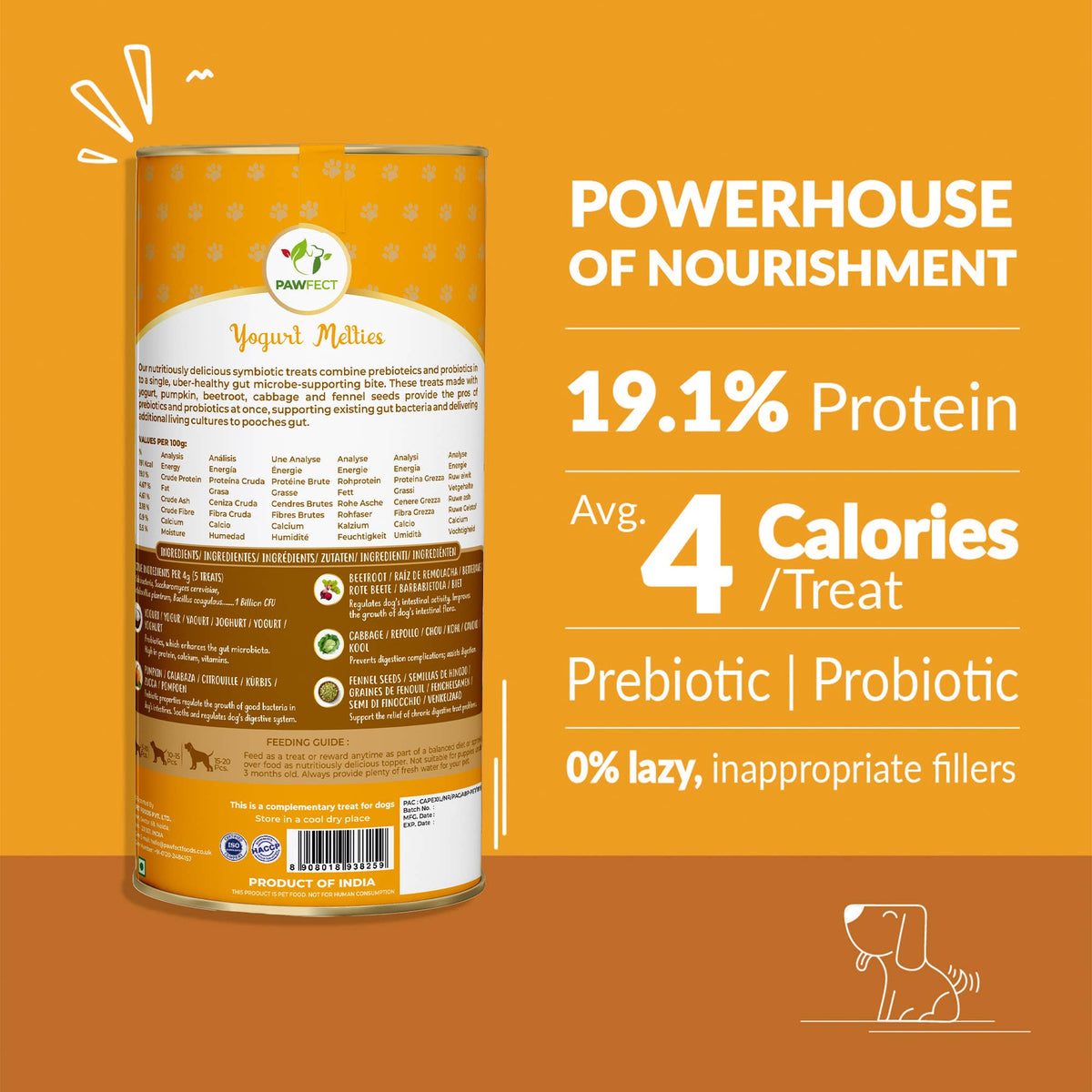 Pawfect Yogurt Melties Pre and Probiotic Dog Treats with Pumpkin, Beetroot, Cabbage & Fennel seeds | Healthy Gut | Low Calories | Grain & Gluten Free | Reward or Training Treats (38g/1.34oz)
