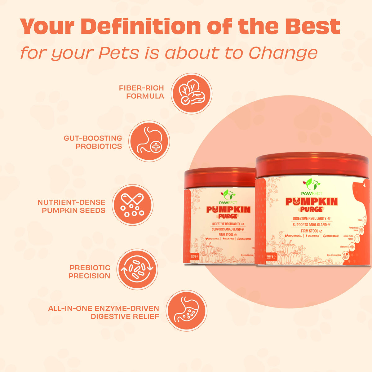 Pawfect Pumpkin Purge daily Topper for Dogs | 100% Natural | Enriched with Apple Pectin powder, Flaxseeds, Pre & Pro Biotics | Digestive Regularity | Firm Stool | Supports Anal Gland (250g/8.8oz)