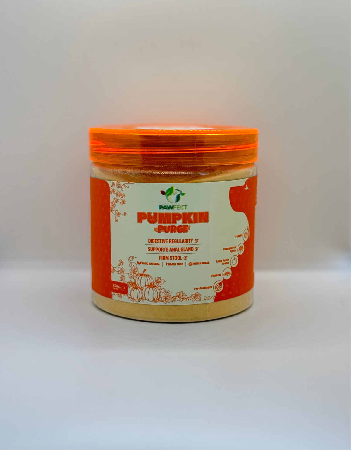 Pawfect Pumpkin Purge daily Topper for Dogs | 100% Natural | Enriched with Apple Pectin powder, Flaxseeds, Pre & Pro Biotics | Digestive Regularity | Firm Stool | Supports Anal Gland (250g/8.8oz)