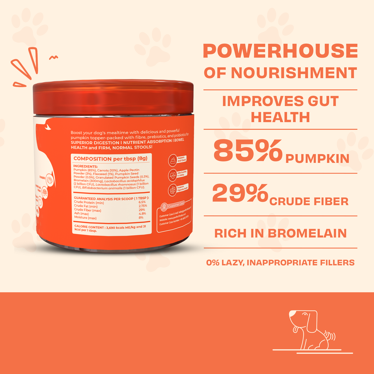 Pawfect Pumpkin Purge daily Topper for Dogs | 100% Natural | Enriched with Apple Pectin powder, Flaxseeds, Pre & Pro Biotics | Digestive Regularity | Firm Stool | Supports Anal Gland (250g/8.8oz)