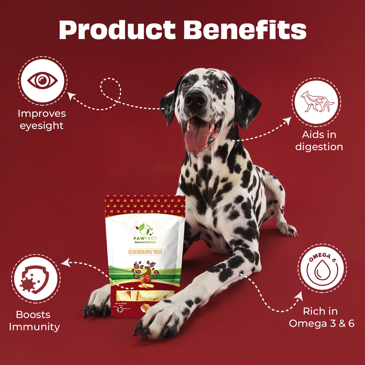 Pawfect Nature's Munch Freeze-Dried Apple Treats for Dogs | Vegan | Immunity & Eyesight Booster | 100% Natural | Grain & Gluten Free | Low Calorie Training Treats (40g/1.41oz)